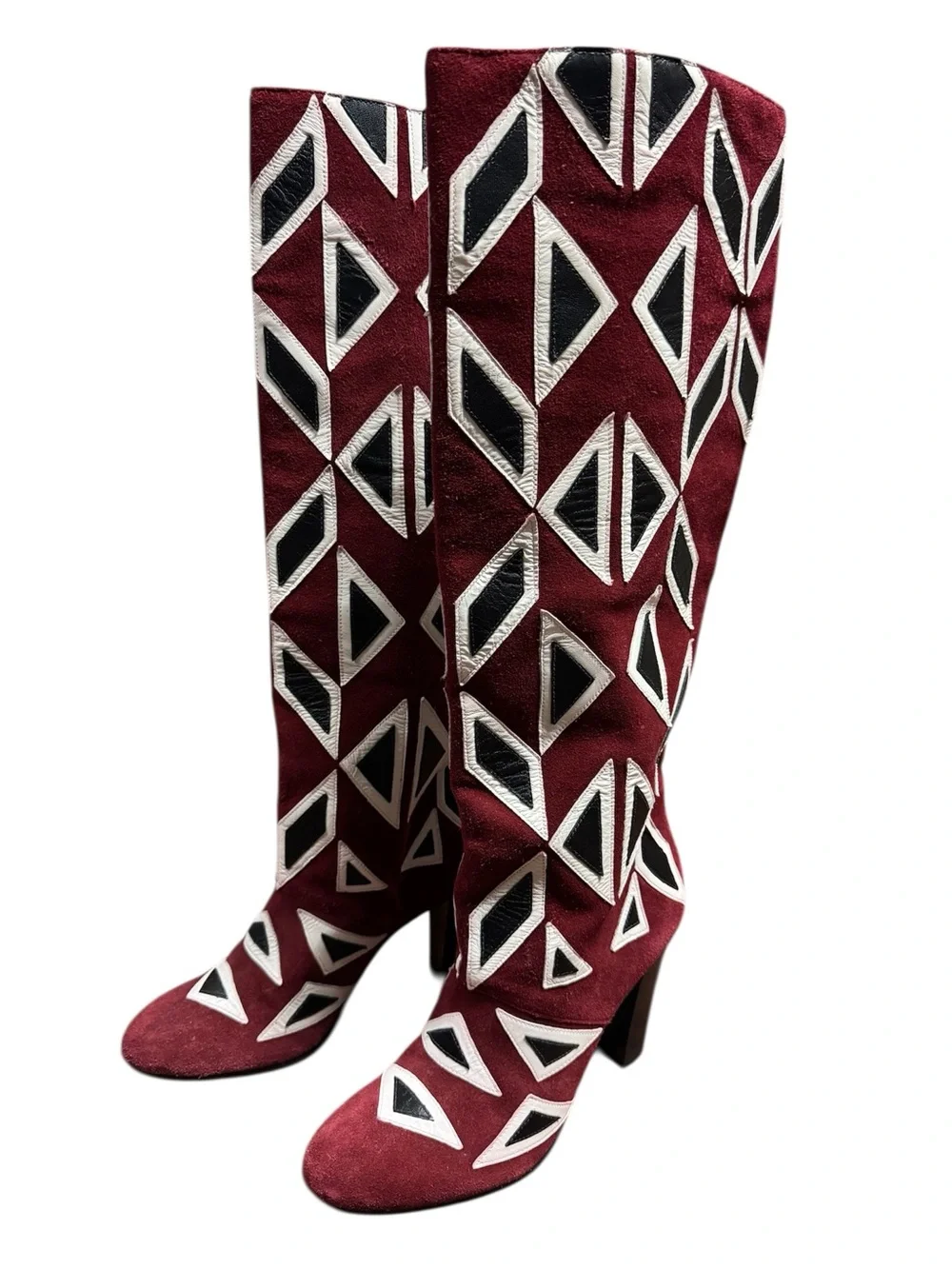 DIANE VON FURSTENBERG Size 9M Burgundy Vintage Triangular Patterned Boots